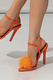 JOSKAA Woman Elegant high heel Orange Feathers Open Toe Stiletto Sandals