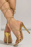 JOSKAA Woman Elegant high heel Golden Open Toe Stiletto Sandals with Lace-up