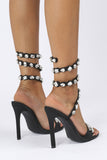 JOSKAA Woman Elegant high heel Black Rhinestone Sexy Stiletto High Heels
