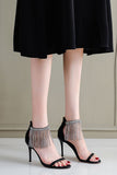 JOSKAA Woman Elegant high heel Black Rhinestone Thick High Heels
