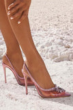 JOSKAA 2024 Fashion Woman shoes girls shoesClear Rhinestone Hollow Pointed Toe High Heels