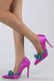 JOSKAA 2024 Fashion Woman shoes girls shoesContrast Color Pointed Toe Bow Pumps