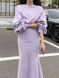 JOSKAA 2024 New Skirt Fashion Simple Long-sleeved Sweatshirt&Belted Hip Mermaid Skirt 2 Pieces Suit