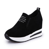 JOSKAA   - New Flock Increasing Shoes High Heels Lady Casual black Women Sneakers Leisure Platform Shoes Slip-On Breathable Height Sneakers