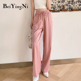 Christmas Gift Beiyingni High Waist Wide Leg Pants Women Solid Color Oversized Silk Satin Vintage Black Pink Pants Female Casual Loose Trousers