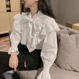 Graduation Gift Gagarich Women White Blouse Spring 2022 Korean Style Fashion Lace Bow Long-Sleeve Shirt Loose Black Shirt Female