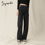 Syiwidii High Waisted Jeans For Women Straight Mom Denim Pants Full Length Trousers Washed Clothes Sky Blue Black Bottoms 2021