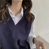 Christmas Gift JMPRS Women Sweater Vest Autumn V-neck Knit Pullover Solid Simple Slim All-match Casual Korean Sleeveless Vintage Vest 2021 New