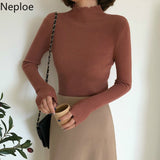 Christmas Gift Neploe 2021 Fall Winter Ruffles Sweater Turtleneck Ruched Women Sweaters High Elastic Solid Female Slim Sexy Knitted Pullovers