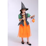 Halloween Joskaa Girls Orange Pumpkin Witch Cosplay Costumes Carnival Party Children Fancy Dress Cute Little Witch Outfits Suit 2022