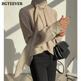 Christmas Gift BGTEEVER 2020 Autumn Winter O-neck Solid Blouse Tops Women Casual Loose Female Shirts with Scarf Full Sleeve Ladies Blusas