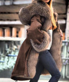 Joskaa Hot Fox Fur Lining Parker Long Winter Jacket Women's Top Winter Parka Luxury Large Fur Collar Hooded Jacket