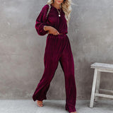 Christmas Gift Simple Fashion Corduroy Two Piece Outfits Women Elegant O Neck Tops Pullover and Wide Leg Pants Suit New Autumn Winter Solid Set