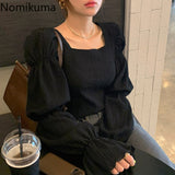 Christmas Gift Nomikuma Women Blouses Autumn New Solid Korean Chic Square Collar Puff Sleeve Shirts Tops Femme Fashion Casual Lady Blusa 3d121