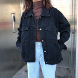 Thanksgiving Gift Casual Jacket Women Black Denim Jacket Vintage Streetwear Basic Denim Coat Harajuku Loose Long Sleeve Bomber Women Jeans Jacket