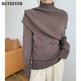 Christmas Gift BGTEEVER Casual Half Turtleneck Women Knitted Sweaters Pullovers 2021 Autumn Winter Fake 2 Pieces Female Pullovers Knitwear