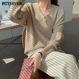 Christmas Gift BGTEEVER Elegant V-neck  Knitted Women Sweaters Full Sleeve Loose Female Pullovers Jumpers Autumn Winter Thick Ladies Knitwear