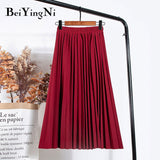 Christmas Gift Beiyingni Women Vintage New Fashion Skirt Elastic High Waist Pleated Leisure Retro Skirt Female Streetwear Luxury Faldas Clothes