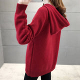 Christmas Gift JMPRS Pullover Women Sweater Loose Knitted Hooded Long Sleeve Jumper Thick Solid Ladies Sweater Casual Winter 2021 Tops