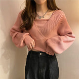 Christmas Gift Elegant Solid Slim Autumn Short V Neck White Knitted Tops Bottom Fake Two Pieces Pullover Sweaters Lady Fashion Chic Korea 17394