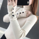 Christmas Gift JMPRS New 2021 Autumn Women Turtleneck Sweater Fashion Winter Pullover Slim Knitted Long Sleeve Button Jumper Lady Basic Top