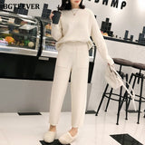 Christmas Gift BGTEEVER 2021 Winter Casual Thick Sweater Tracksuits O-neck  Jumpers & Elastic Waist Pants Suit Female Knitted 2 Pieces Set