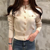 Christmas Gift JMPRS Fashion Women Cardigan Sweater Spring Knitted Long Sleeve Short Coat Casual Single Breasted Korean Slim Chic Ladies Top