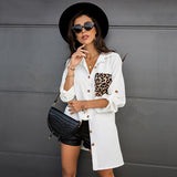 Christmas Gift Loose Casual Long Sleeve Leopard Patchwork Blouses And Tops Women 2021 Spring White Black Buttons Long Shirts Woman Top Shirt