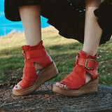 Joskaa Women Sandals Shoes Summer Retro Peep Toe Platform Sandals PU Leather Zipper Thick Bottom women shoes Ladies Sandals