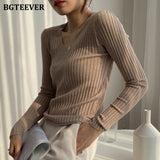 Christmas Gift BGTEEVER Autumn Deep O-neck Women Basic Slim Warm Knitted Tops Casual Skinny Stretch Long Sleeve Female Pullover Sweaters 2020