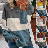 Thanksgiving Gift Autumn And Winter New Fashion Casual Plush Patchwork Women's Sweater Long Sleeve O Neck Loose Ladies Warm Sweaters