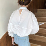Christmas Gift Nomikuma Back Hollow Out White Shirt Single Breasted Long Sleeve Solid Color Blouse Women Casual Fashion Tops Korean Blusa 3c030