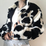 Christmas Gift JMPRS Winter Women Faux Fur Coats Fashion Punk Style Gothic Cows Patchwork Cropped Jacket Streetwear Hairy Female Clothes 2021