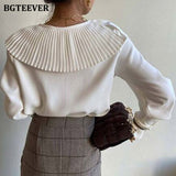 Christmas Gift BGTEEVER Chic Women Pleated Turn-down Collar Blouse Tops Casual Loose Long Sleeve Female Solid Shirts 2021 Spring