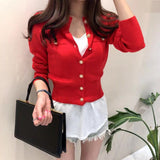 Christmas Gift Fashion Women Cardigan Sweater Autumn Knitted Long Sleeve Short Coat Casual Single Breasted Korean Slim Chic Ladies Top 17375