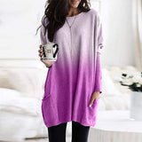 Christmas Gift O-neck Long Sleeve Gradient Color Loose Casual Dress Women 2019 Spring Autumn Pocket Long Tops Plus Size 5xl Ladies Dresses