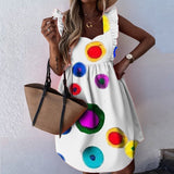 Joskaa Summer Polka Dot Women Dress Casual Short Butterfly Sleeve A-Line Sundress Sexy V-Neck Ruffle Beach Party Dresses Vestidos