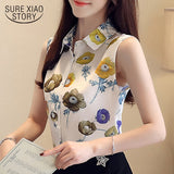 Christmas Gift women's summer blouses 2021 sleeveless floral print chiffon clothes shirt office lady womens tops and blouses blusas 4367 50