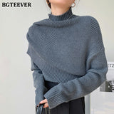 Christmas Gift BGTEEVER Casual Half Turtleneck Women Knitted Sweaters Pullovers 2021 Autumn Winter Fake 2 Pieces Female Pullovers Knitwear