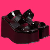 Joskaa Plus Size 43 Black Gothic Cosplay Comfortable Wedges Heels Chunky Platform Slipper Summer Outdoor Sandals Shoes Women