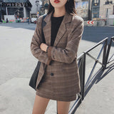 Joskaa 2022 Retro Plaid Blazer Sets Single-breasted Jacket & Pencil Skirt Vintage 2 Pieces Skirt Suits Female Office Ladies Blazer Suit