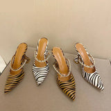 JOSKAA Zebra Women Pumps Fashion Crystal Slingback High Heels Party Strange Style Wedding Bride Shoes Size 35-41