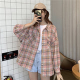 Christmas Gift JMPRS Plaid Shirts Women Long Sleeve Casual Loose Fashion Simple All-match Students Button Up Korean Style Shirt New 2021 Tops