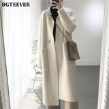 Christmas Gift BGTEEVER Thick Turn-down Collar One Button Women Cardigans Sweater Autumn Winter Pockets Loose Female Knit Cardigans Coat 2020