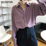 Christmas Gift BGTEEVER Vintage Purple Shirts Blouses Women Autumn Turn-down Collar Single-breasted Long Sleeve Shirts Female Tops Blusas 2020