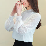 Christmas Gift New 2021 Fashion Women Chiffon Blouses Long Sleeve Casual Women Tops Embroidery Elegant Stand Collar Women Clothing 5401 50