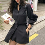 Christmas Gift BGTEEVER Casual Short Suits for Women Lace Up Puff Sleeve Blouse & Wide Leg Shorts 2020 Summer Pant Suits Female 2 Pieces Set