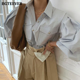 Christmas Gift BGTEEVER Chic Elegant Loose Single-breasted Shirts for Women 2020 Autumn New Fashion Full Sleeve Pockets Female Blouse Tops