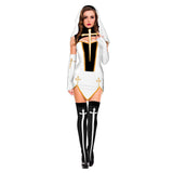 Halloween Joskaa Sexy Nun Sister Costumes Adult Women Halloween Cosplay Party Stage Performance Dress+Hood+Gloves+Stockings Suit Anime