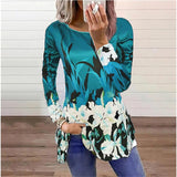 Christmas Gift Fashion Slim Women's Printed Long Sleeve O-Neck T-Shirt Top Fall Loose Casual Splicing Pullover